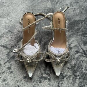 Public Desire -Midnight Diamante Bow Heels [Silver] [Size US: 7W| UK: 5W]